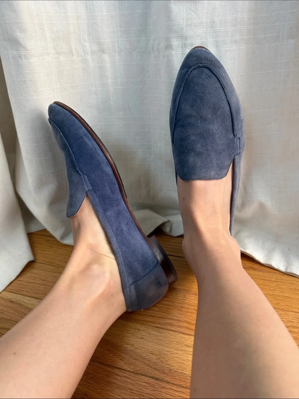 Women's Blue Suede Loafers - Classic Slip-On Dress Shoes